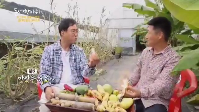 열대과일을 맛보는 진행자와 대표